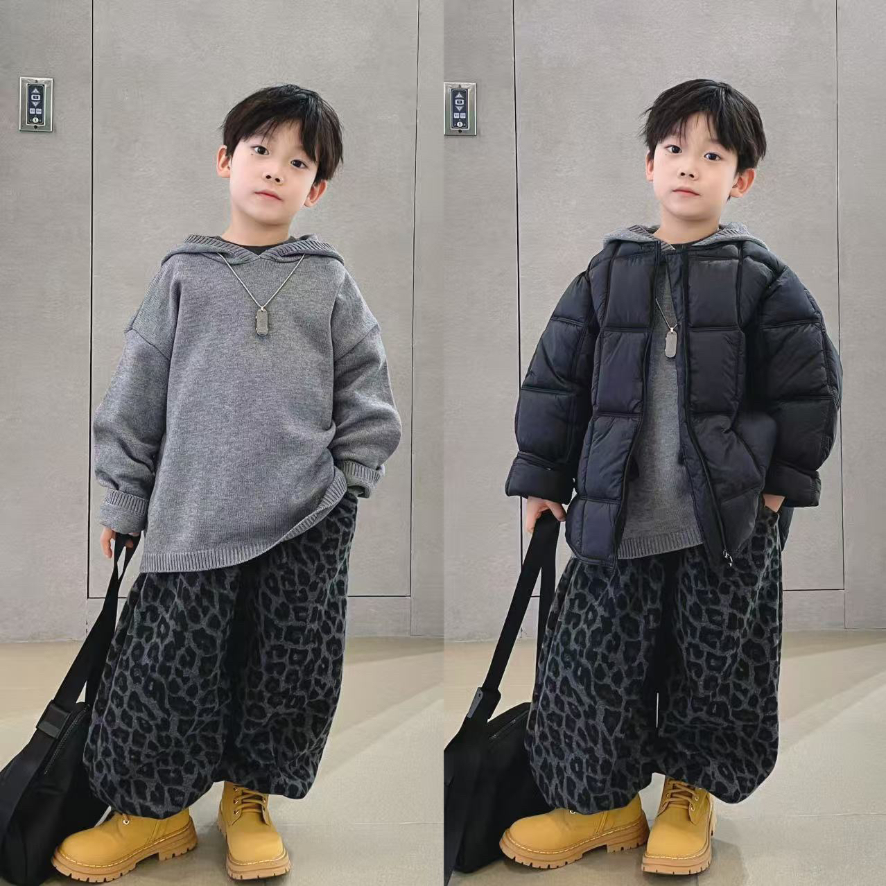 男童棉服冬装2025新款洋气时髦中大童短款棉衣韩版好看儿童套装