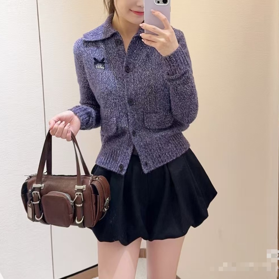 SZSALI 定制翻领长袖毛衫薄款小香风针织厚款秋季气质毛针织衫女