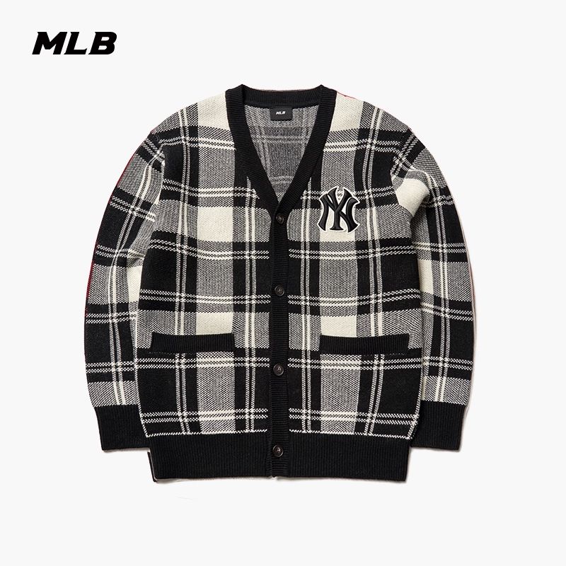 MLB专柜正品官方 男女情侣针织衫格纹绵羊毛开衫外套KT002