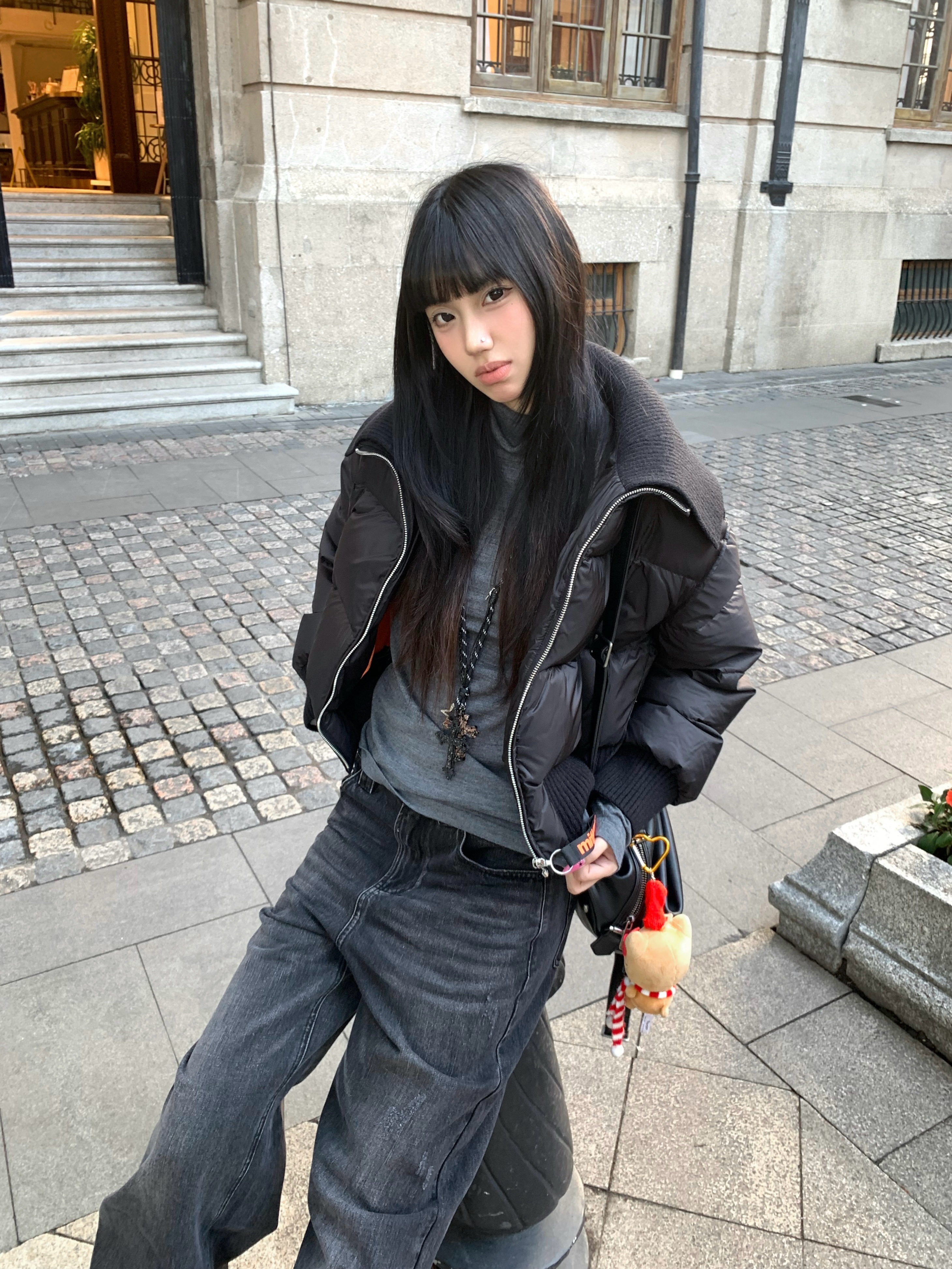 新上短款拼接面包羽绒服