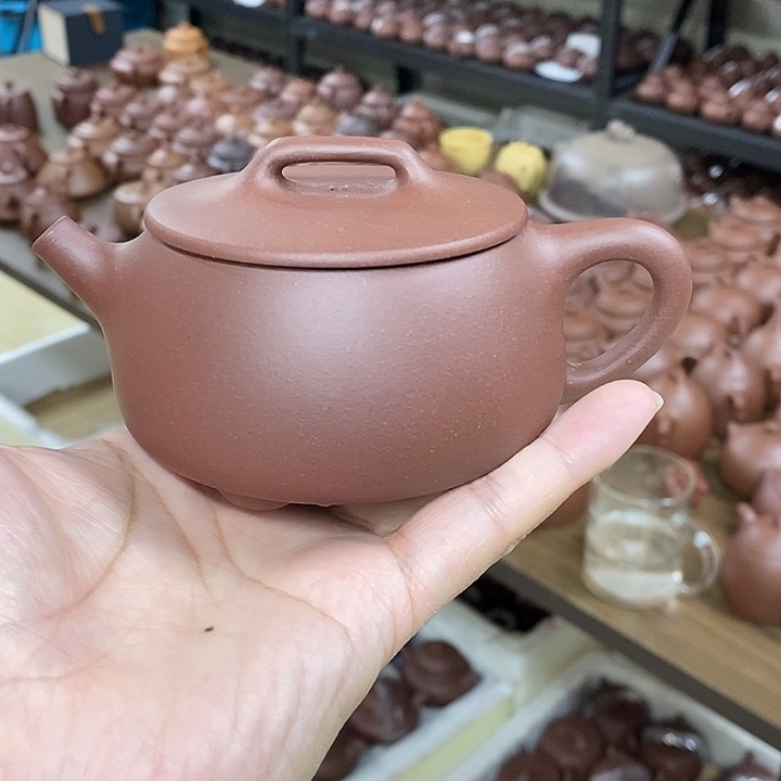 紫砂茶壶宽口石瓢紫泥