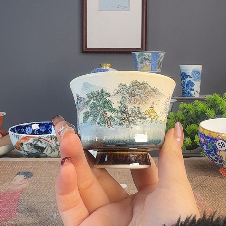 摆件景德柴烧茶杯多人