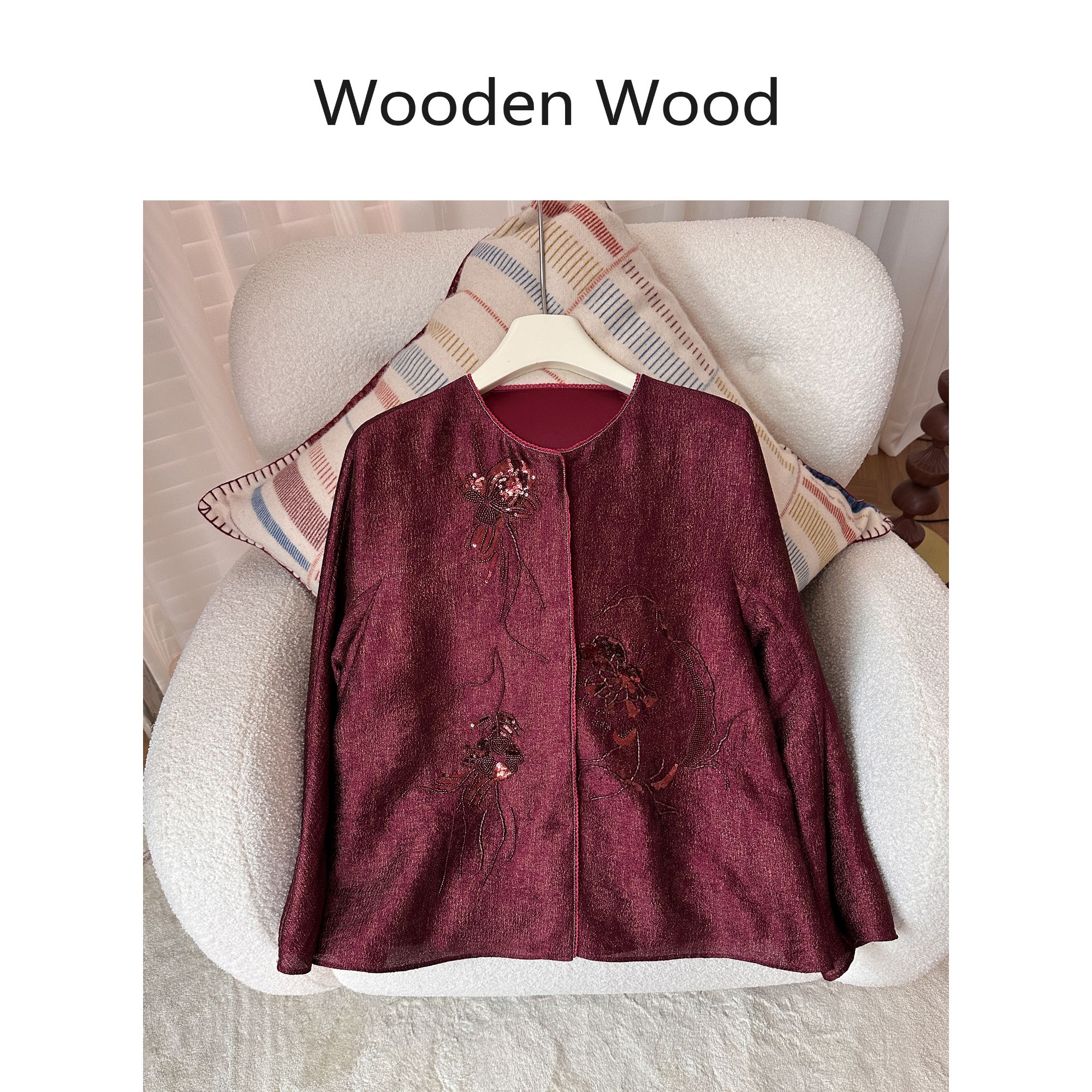 Wooden Wood“勃艮第红”重工中式秋季时尚设计感提花外套W25QS900