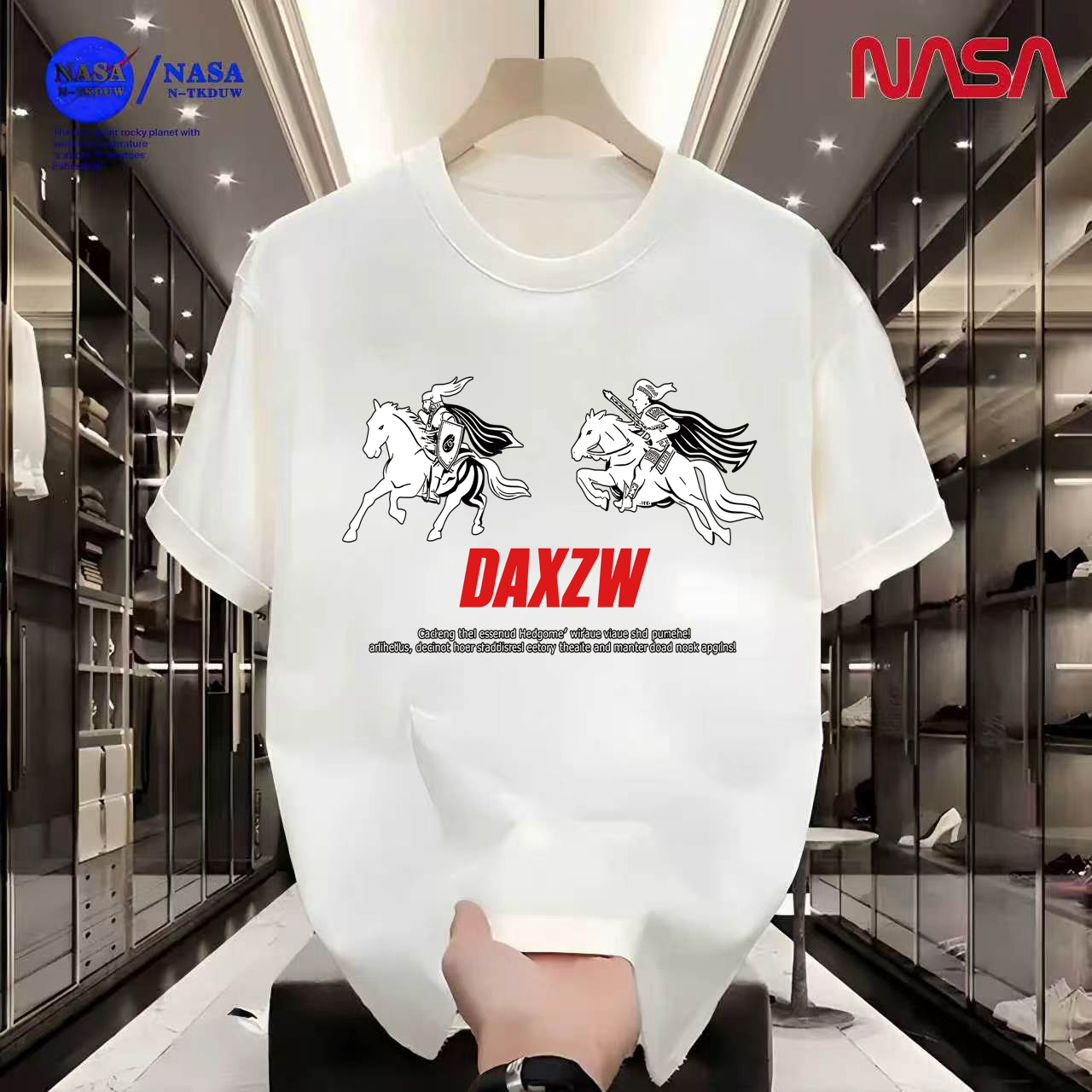 D16NASA联名重磅T恤男女同款时尚百搭圆领短袖【双马】A-0112