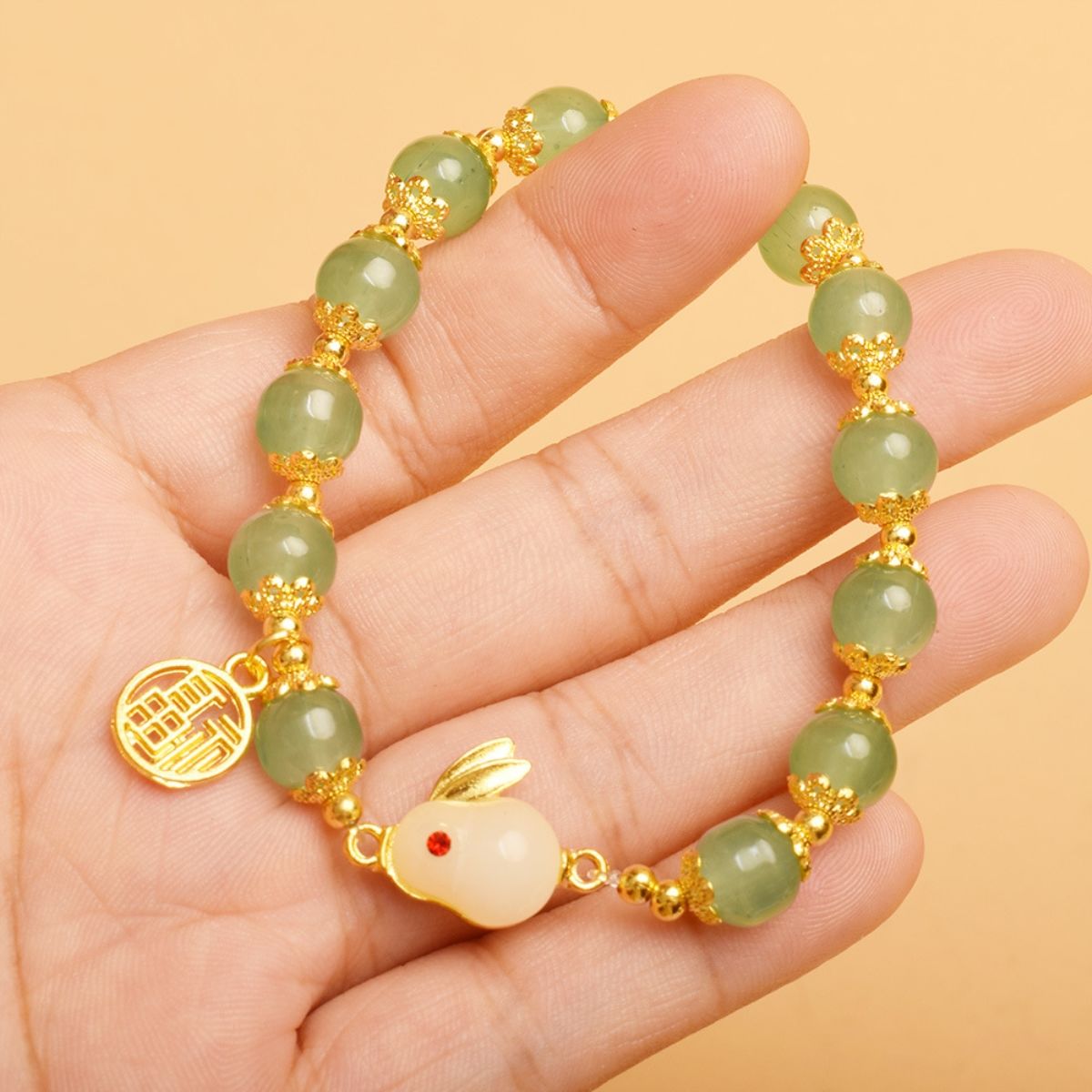 非金属仿水晶手链 女甜美中性拼色金色卡其色古风单圈休闲风