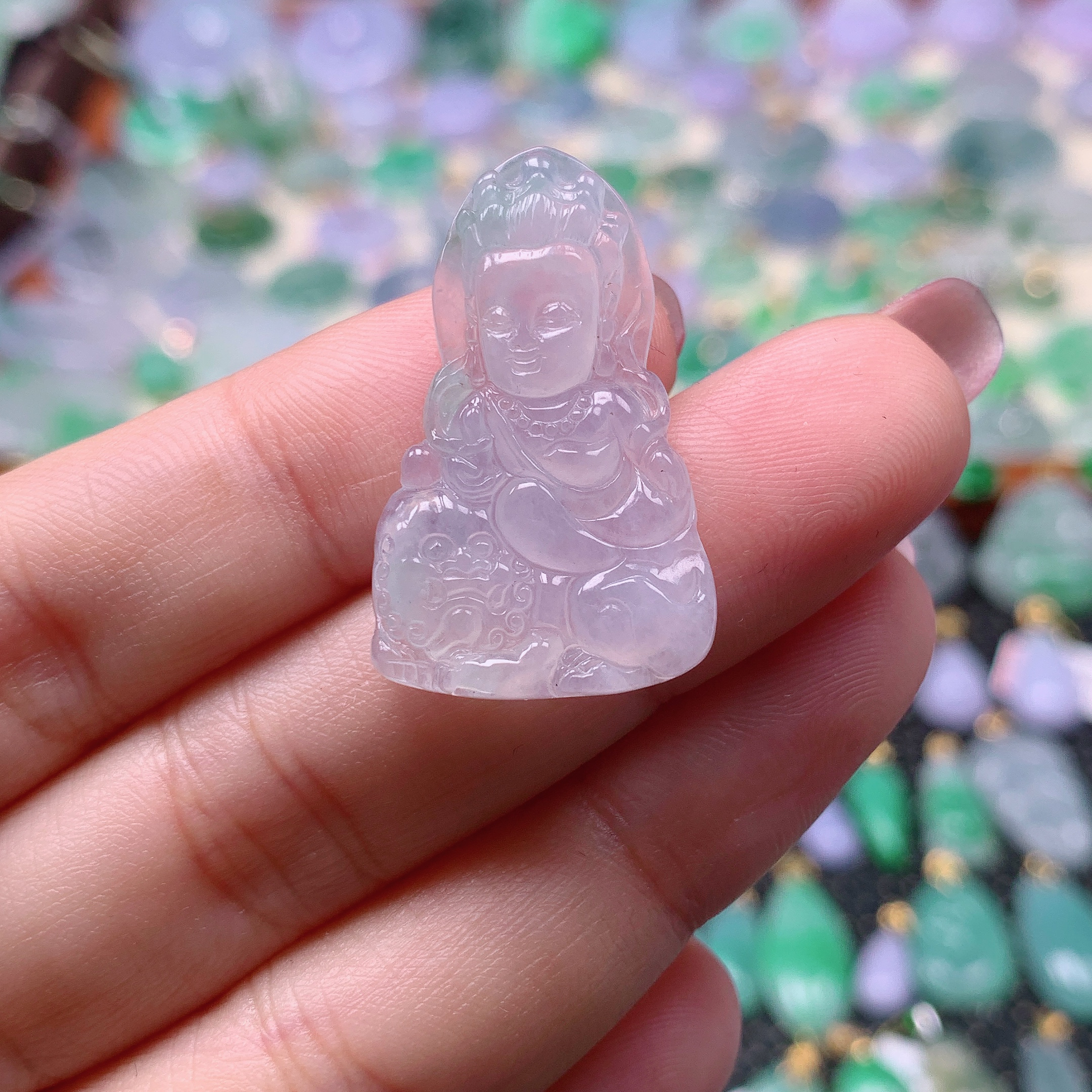 缅甸天然A货翡翠，冰文殊观音，编号267/1128尺31.7-19-3.8