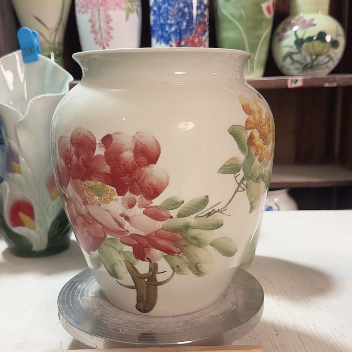 陶瓷高26口18.5红牡丹新款新款陶瓷陶瓷