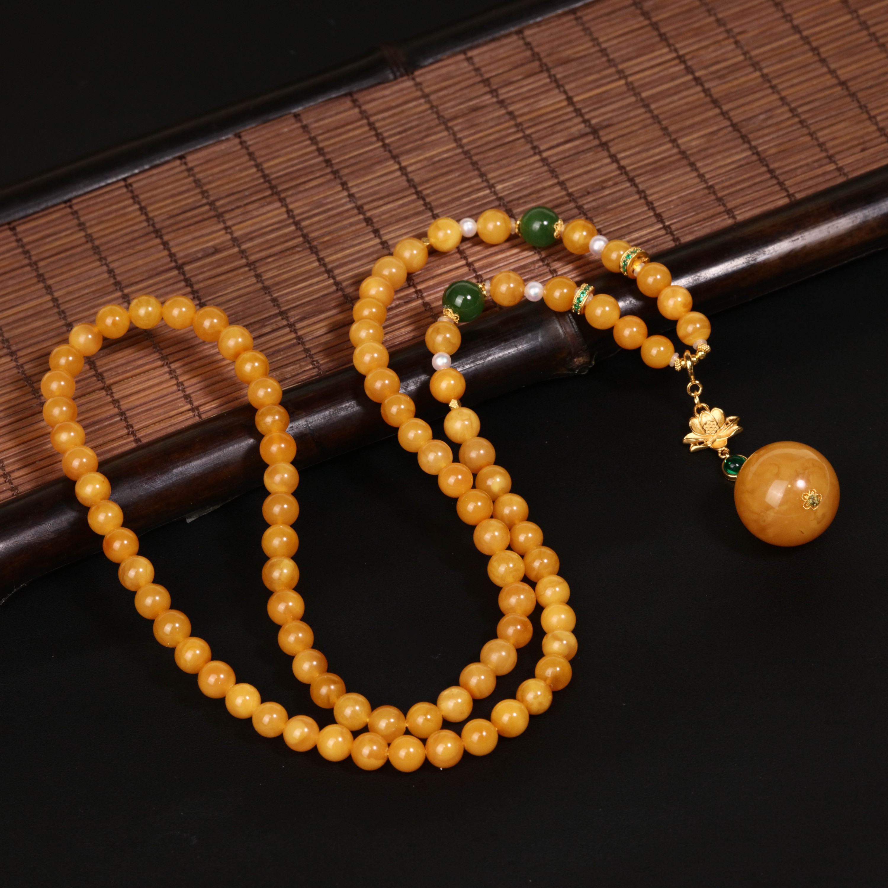 红花蜜蜡圆珠项链LCXCC0104478