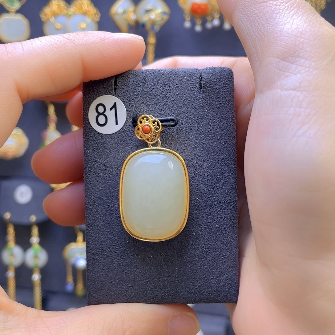 和田玉颈饰银S925镀金镶嵌