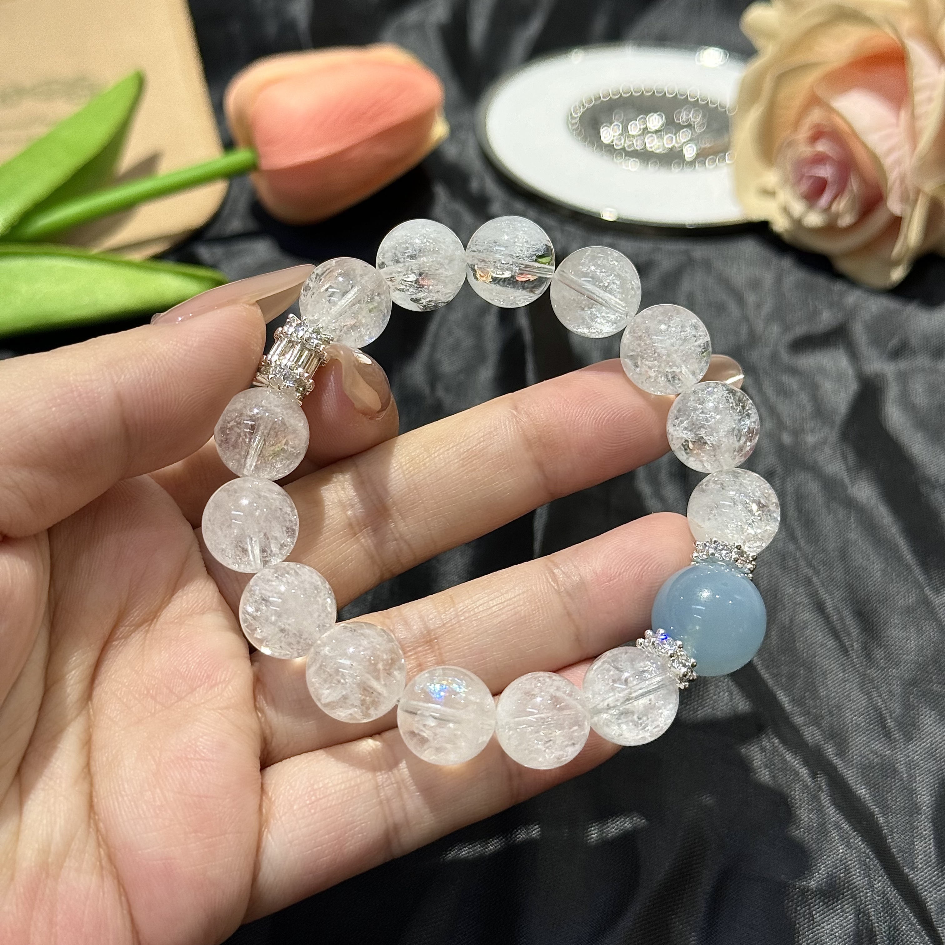 【云淡风轻】暴风雪白阿塞海蓝宝手串手链 多样性发其一Z276