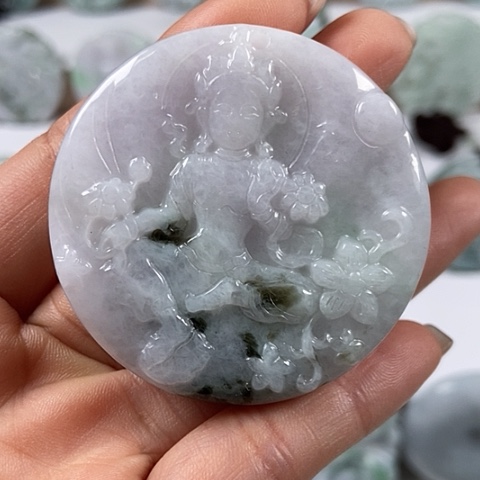 翡翠颈饰未镶嵌山水观音两面工福利