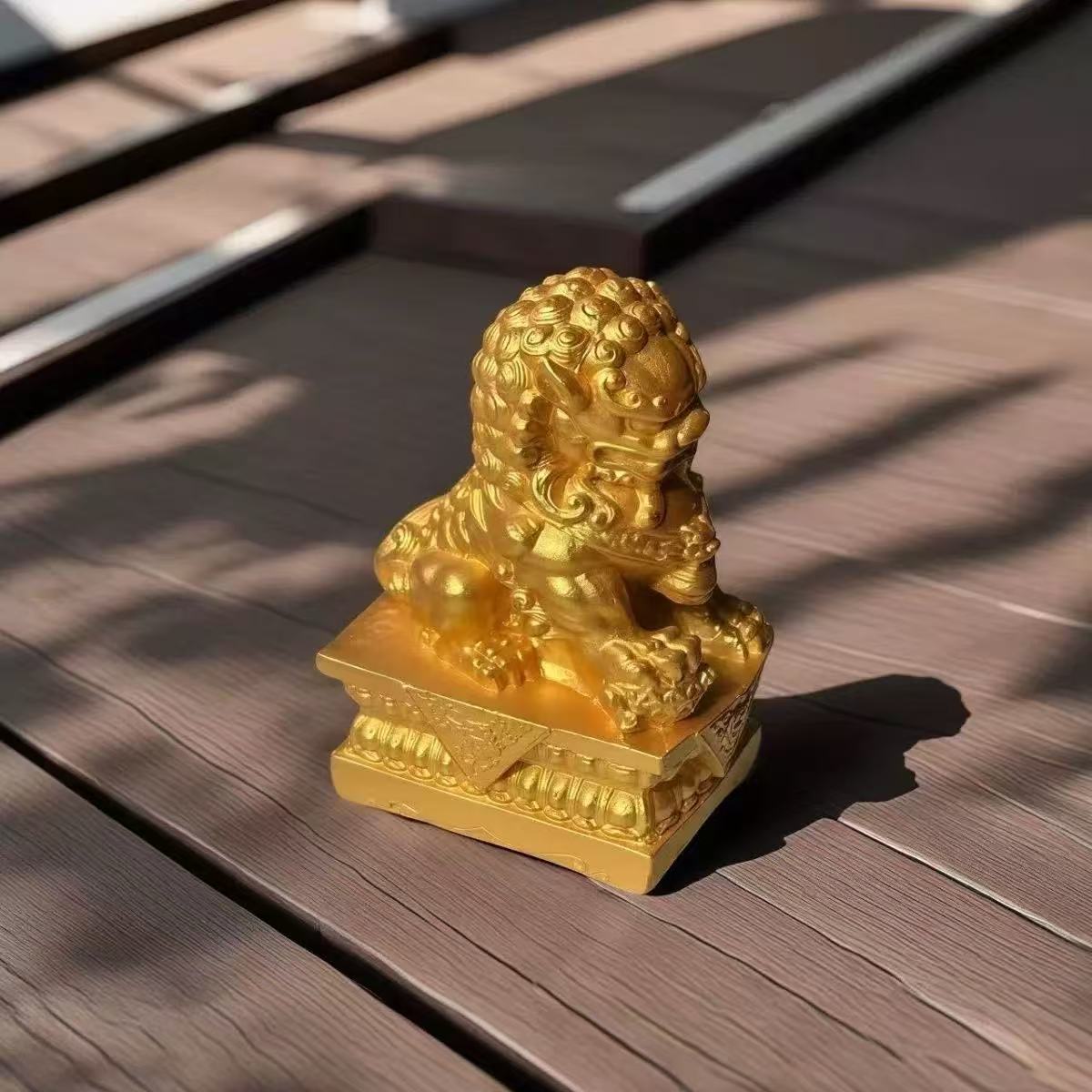 【香港ZHOUFU】亮金色神兽小狮子 中国风桌面摆件高端饰品【一个】