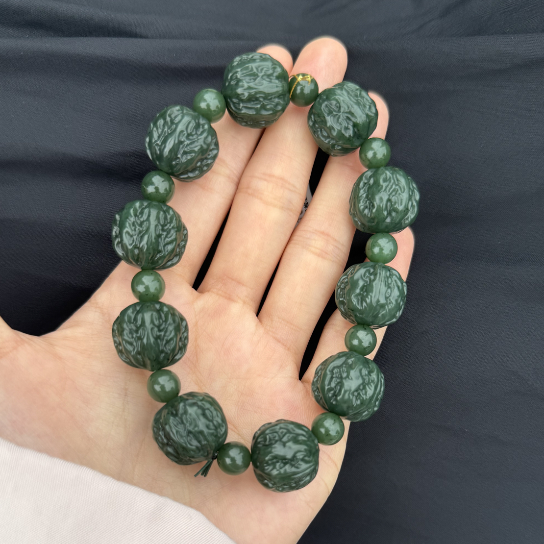 和田玉碧玉核桃手串