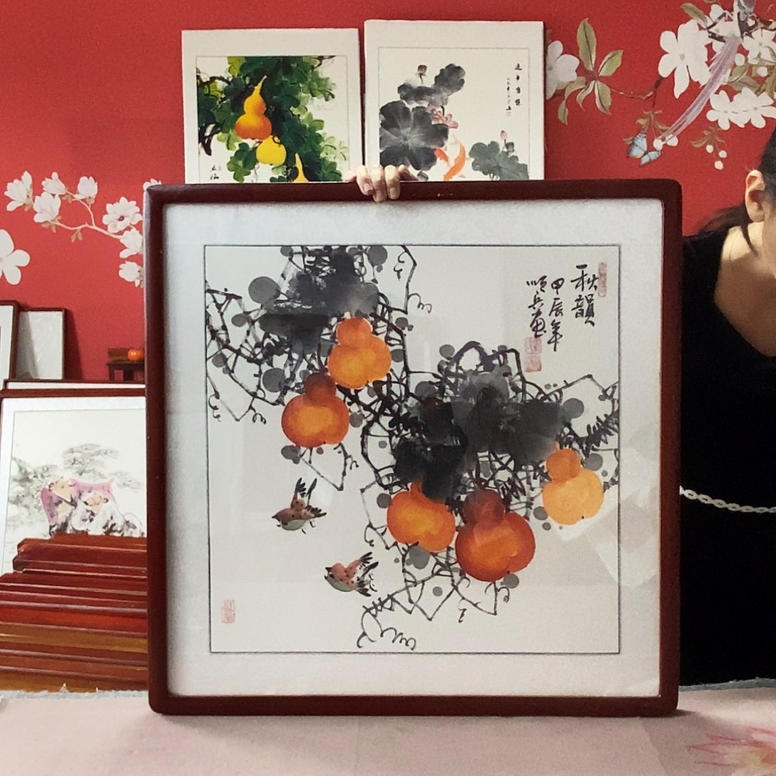 国画手写手绘带框包邮62✖️62国画作品