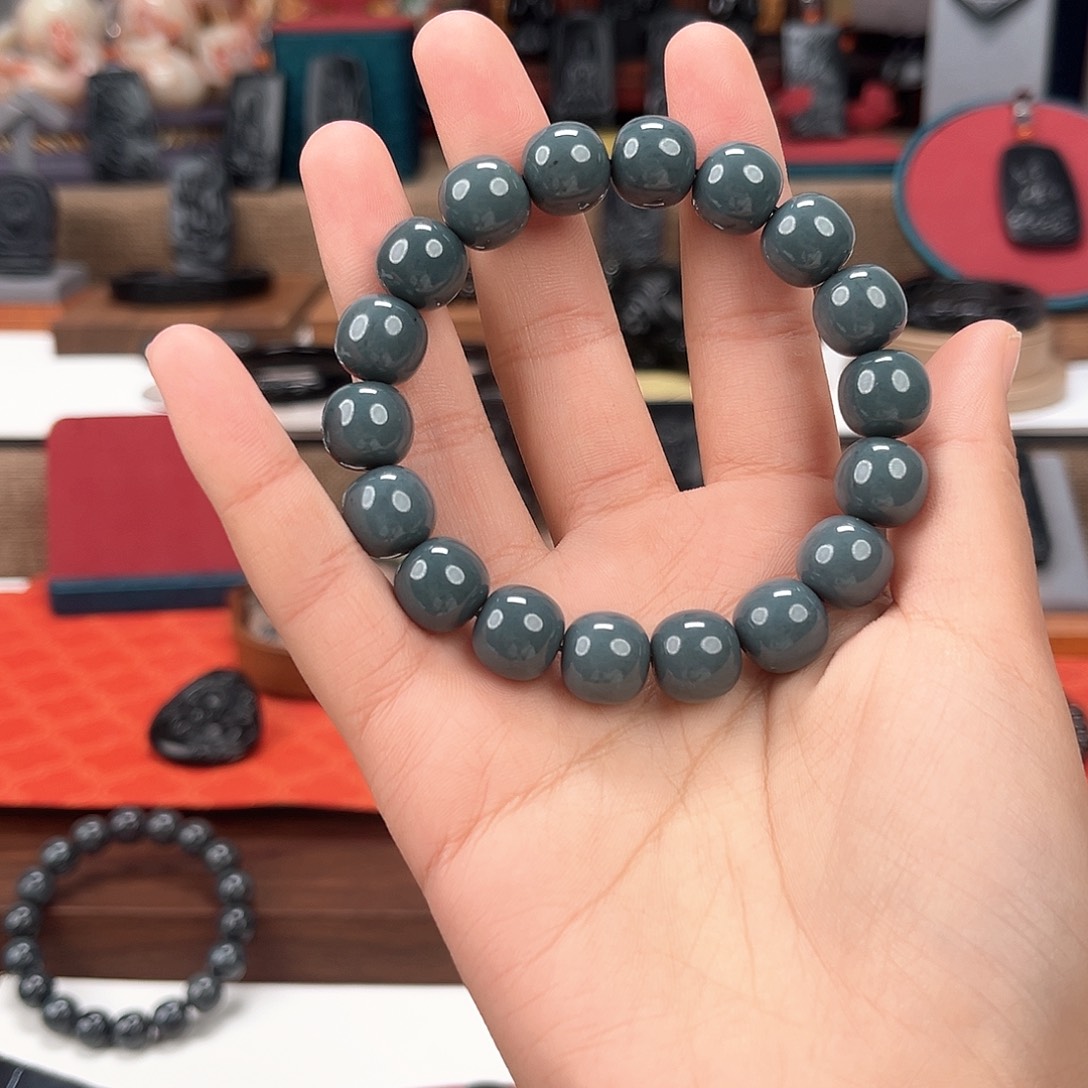 暴***棒和田玉未镶嵌手串卡12，精工老型珠，莫兰迪灰