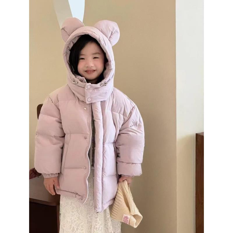 现货 夹棉加绒加厚5394女童连帽洋气百搭棉服外套保暖冬款