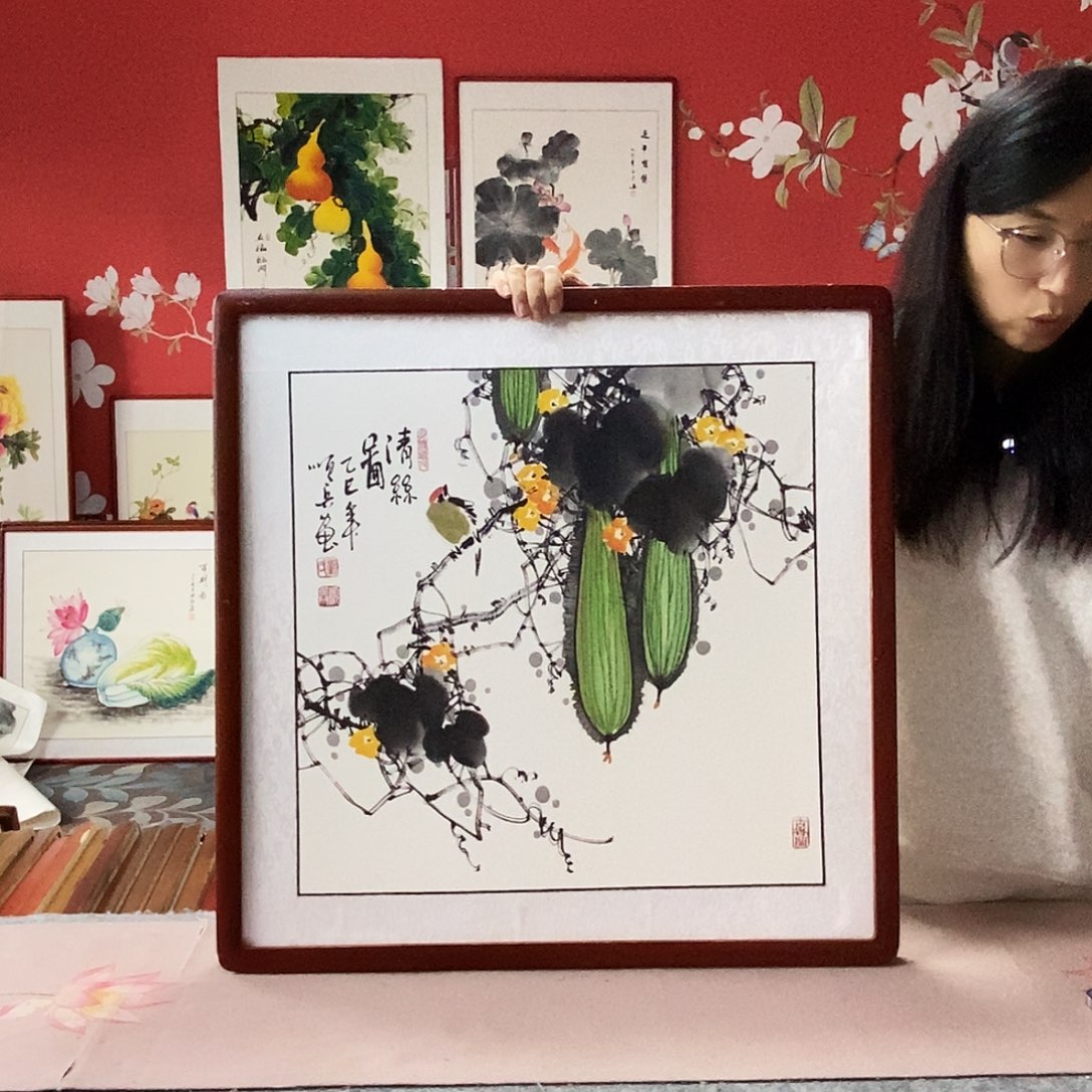 国画手写手绘带框包邮国画作品62✖️62