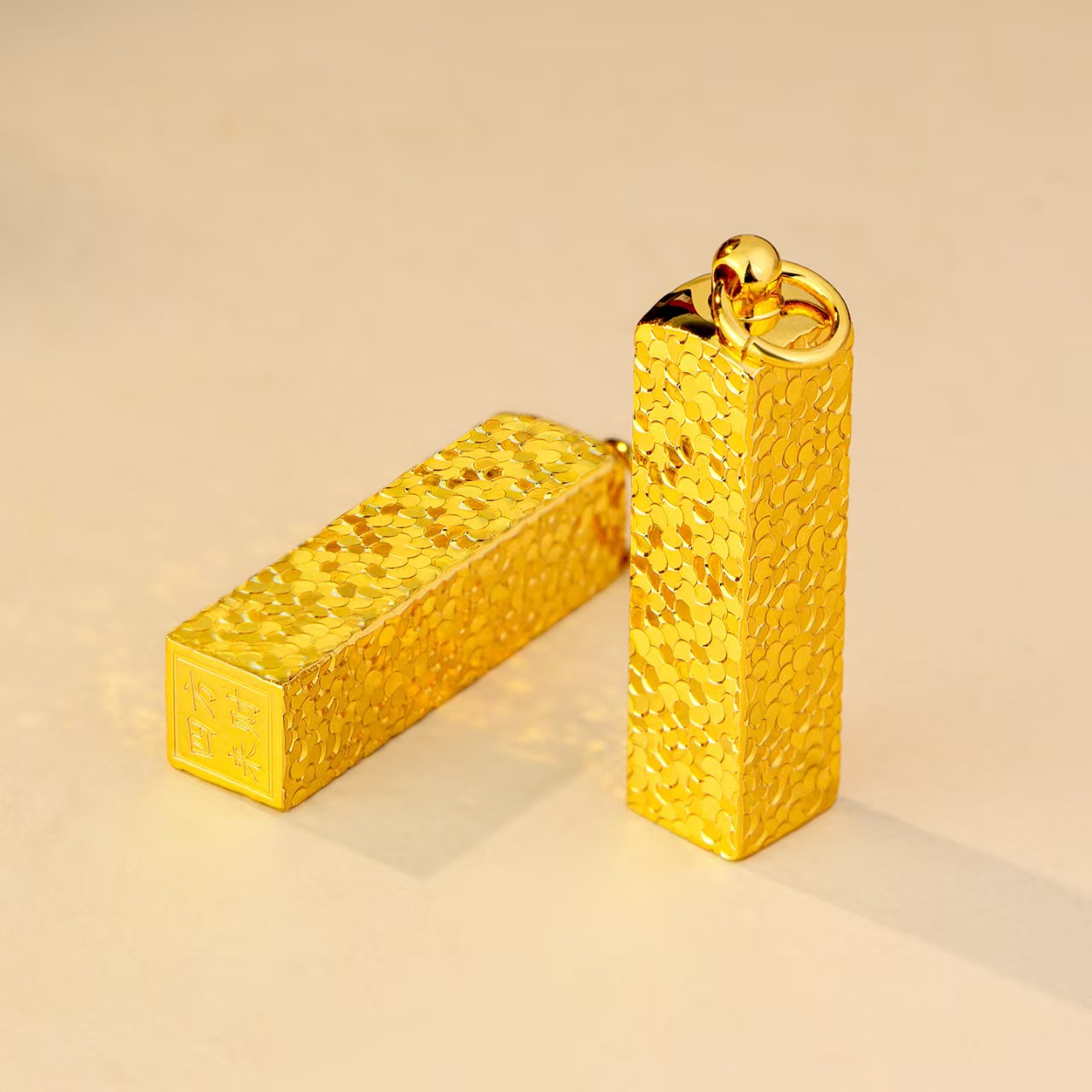 合金吊坠 合金爆闪碎冰冰四方来财印章小金条吊坠