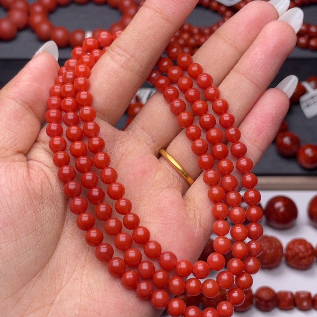 南红玛瑙未镶嵌手串Y5.8mm顶品收藏滴水洞亮光锦红长链