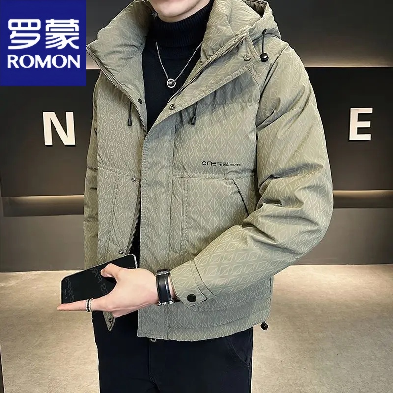 罗蒙冬季新款连帽短款高端潮牌加厚防寒百搭羽绒服男款外套上衣潮
