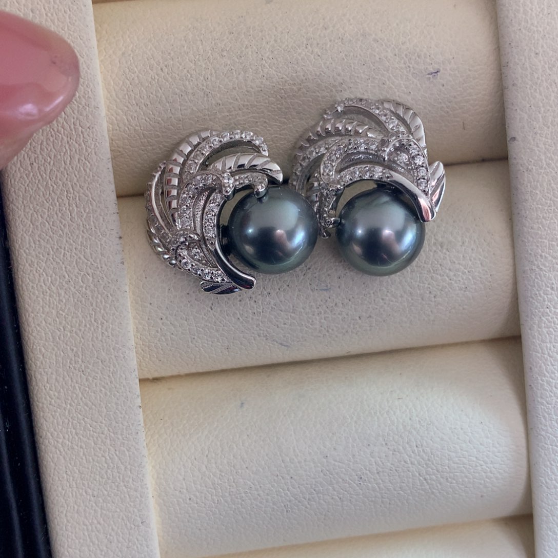 海水珍珠耳饰银S925镶嵌