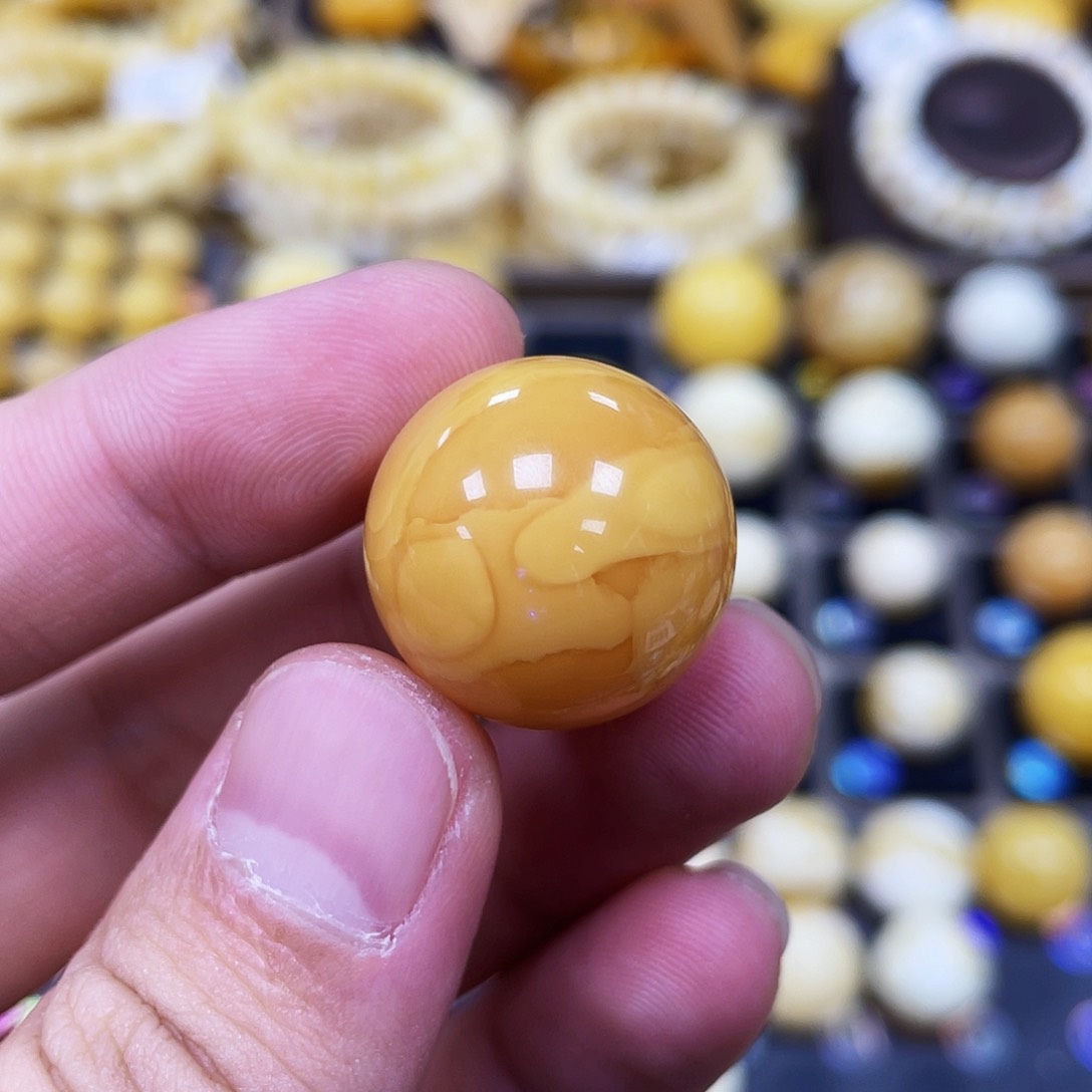 蜜蜡珠宝奇石未镶嵌21.2mm氧化橘紅蜡款｜圆珠·段掌柜