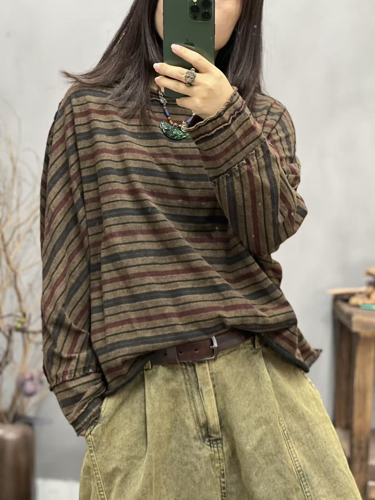 57 3016 秋季新品条纹休闲怀旧炒色女士卫衣 胸围136长58