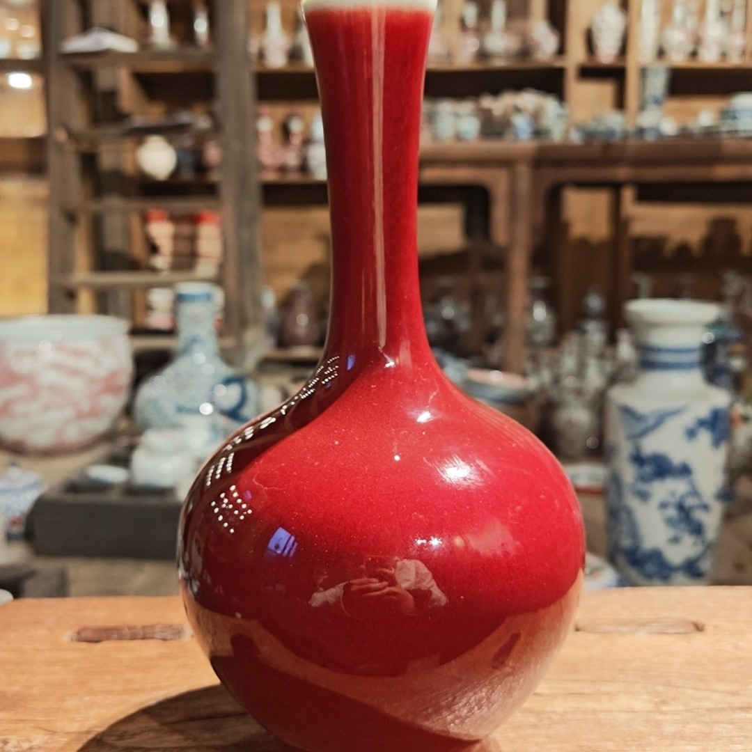  【湖田书院“双十二”专场】高温陶瓷，郎红天球瓶