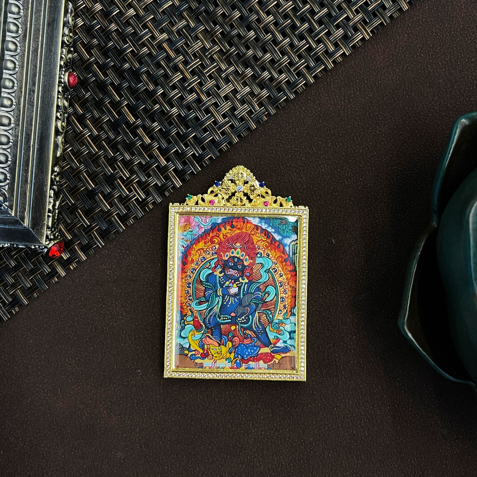 纯手绘唐卡黑财神吊坠项链配饰