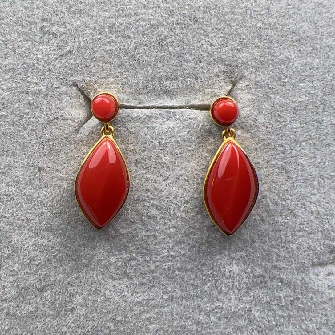 18K金镶嵌耳环南红玛瑙丹*