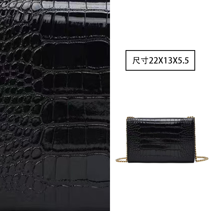 手工真皮女包 流苏鳄压纹黑金链条包