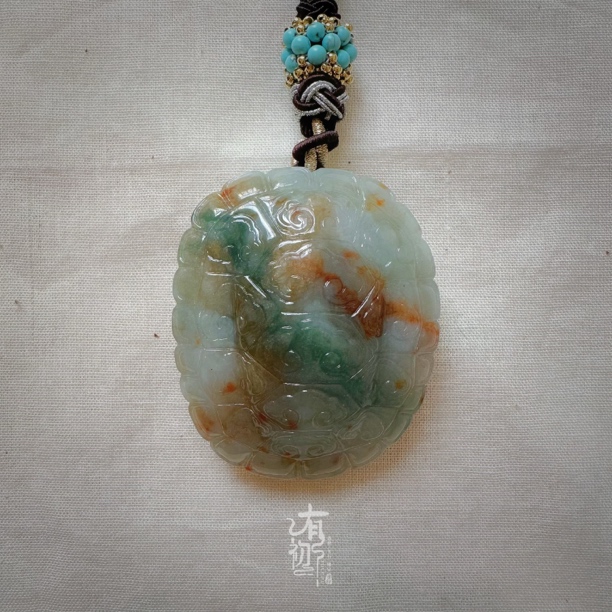 缅甸翡翠三彩龟背把件