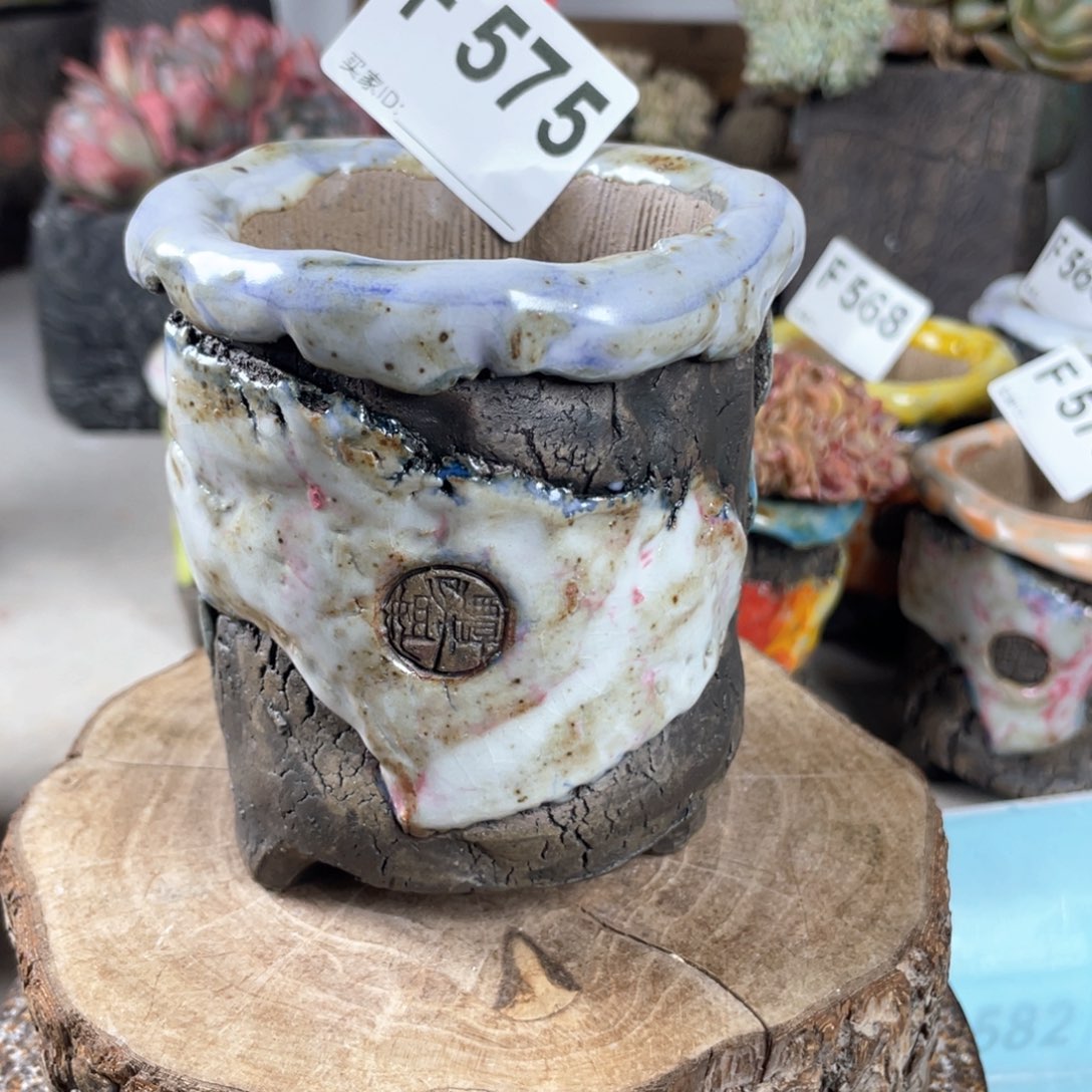 紫砂花盆孤品 不规则油画山石 老桩 内口6