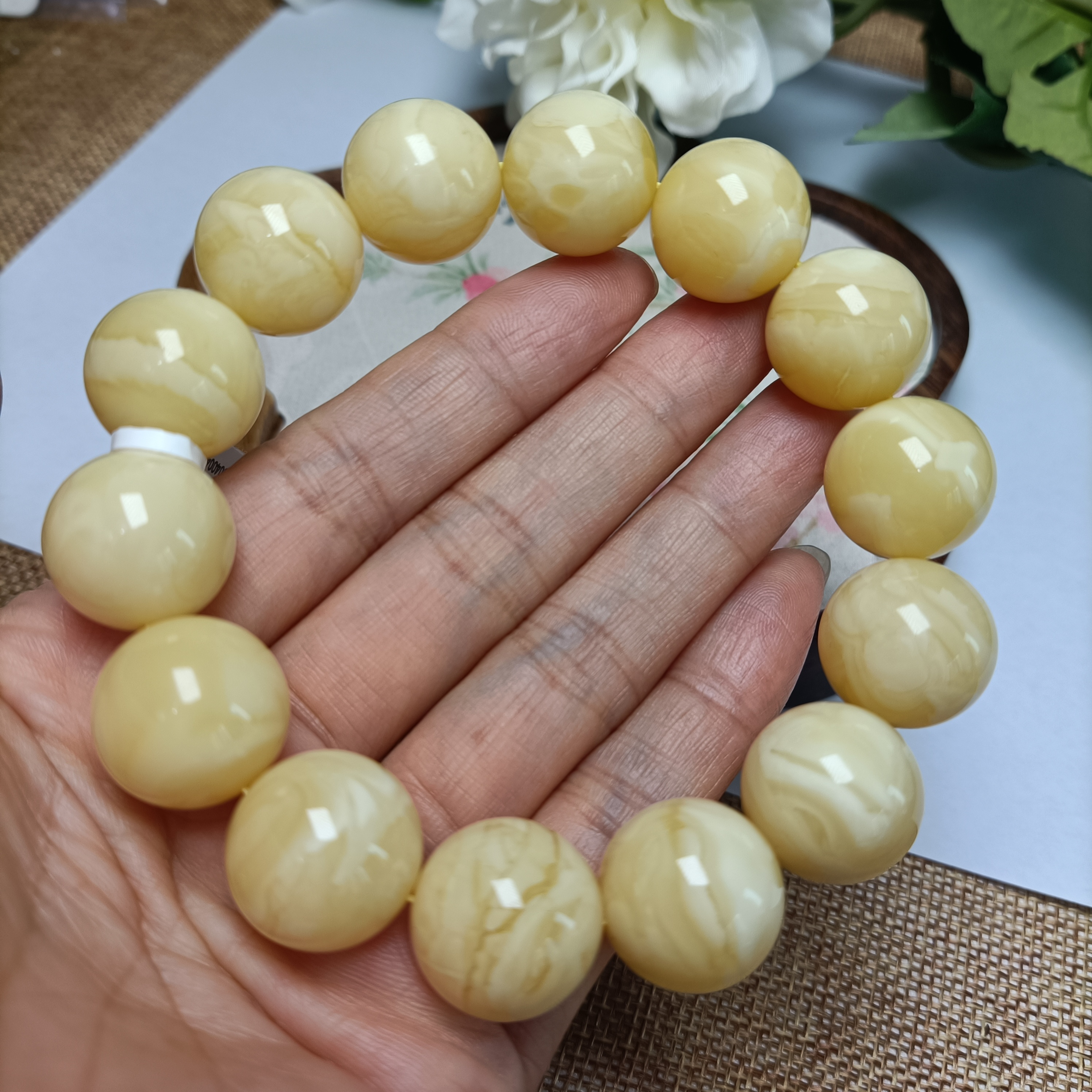 17+天然俄料蜜蜡浓糯白高货毕业级圆珠手串~收藏品质~4892