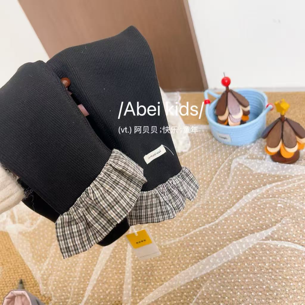 【A3】一体绒格子裤脚打底裤童装