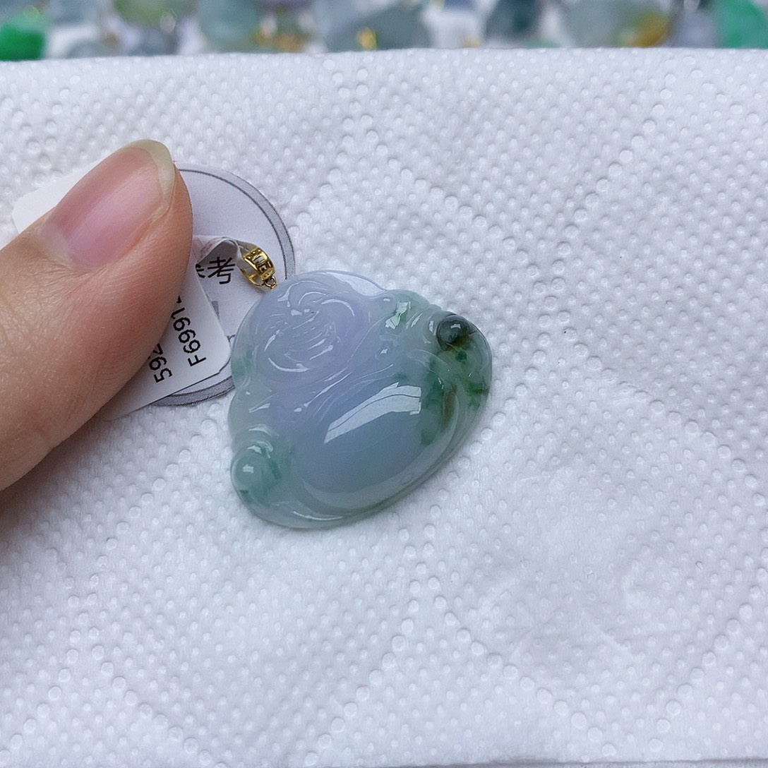 翡翠18K金镶嵌颈饰天然A货翡翠