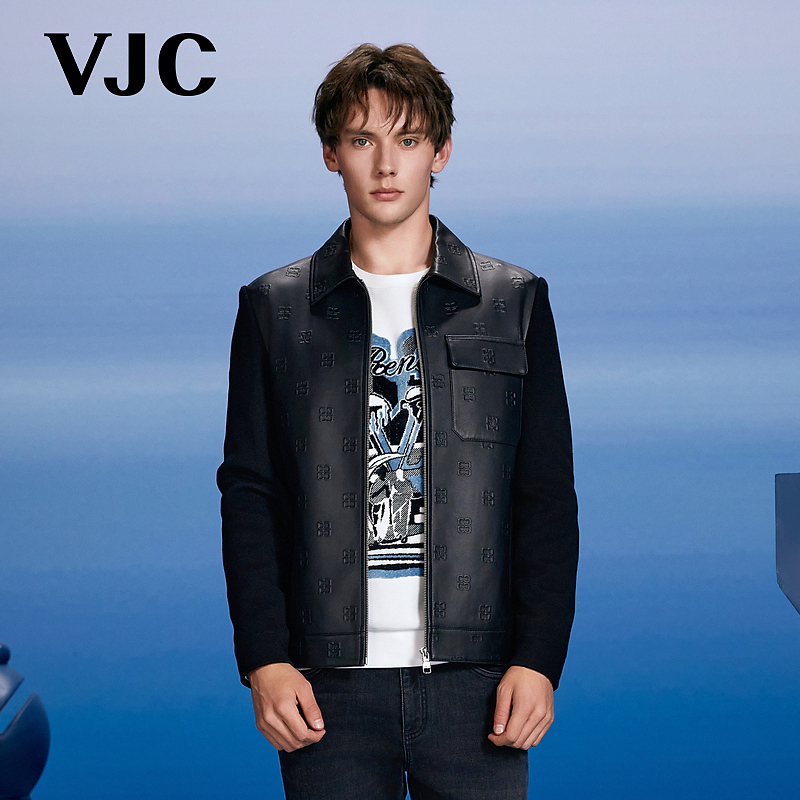 VJC/威杰思2025秋冬新款男装时尚拼接皮衣外套B24DK1609
