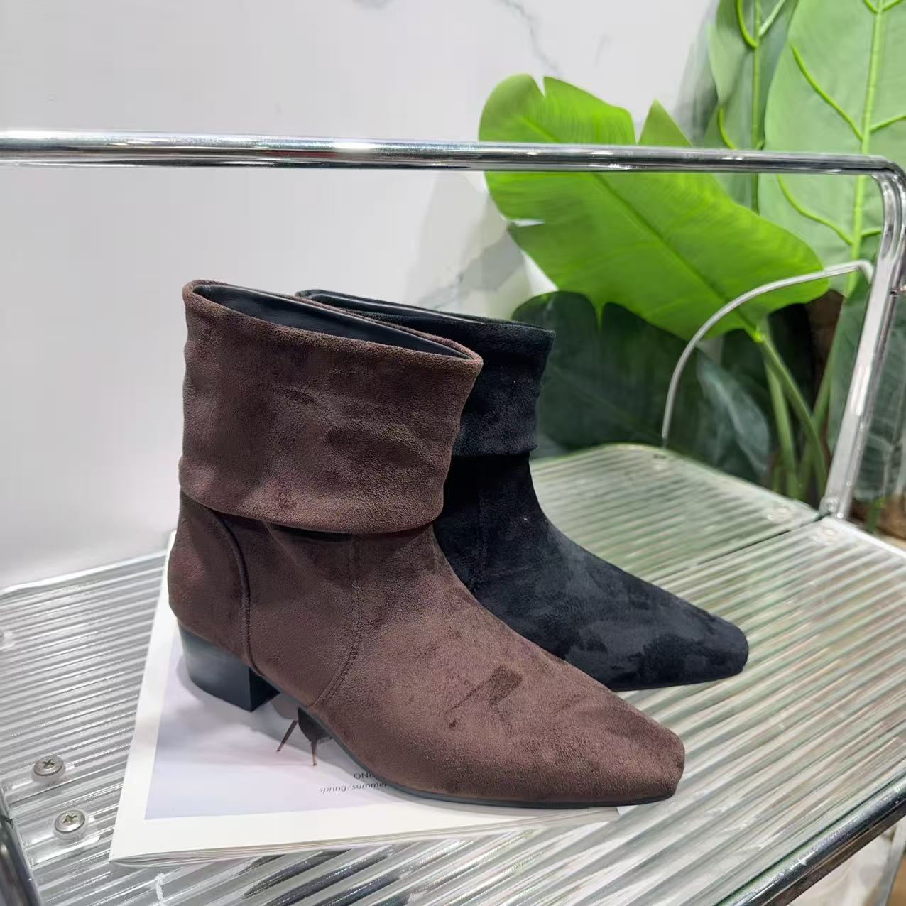 厚底时装靴女新款复古显瘦套筒马丁靴短靴5033-5（不加绒）