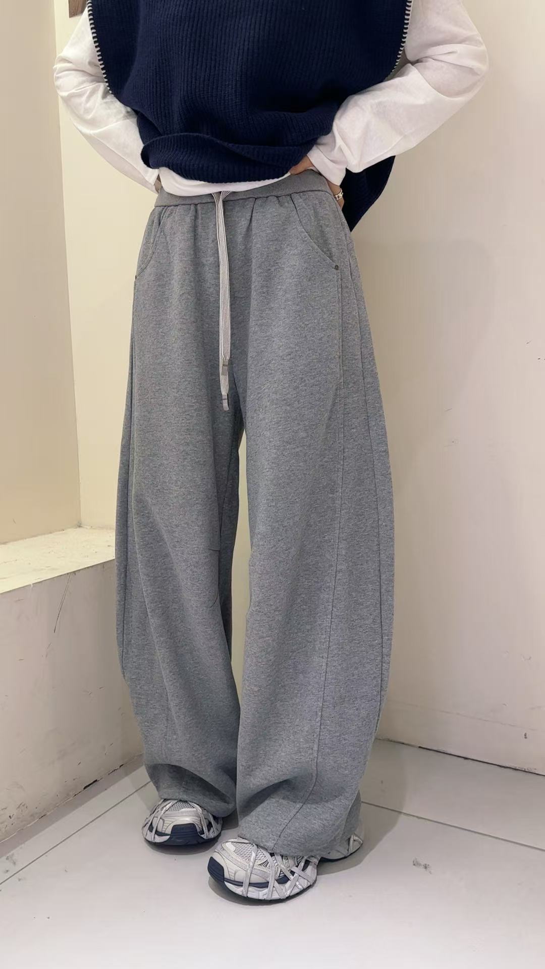 2025秋季新款韩版ins风高腰抽绳休闲百搭卫裤宽松显瘦阔腿裤