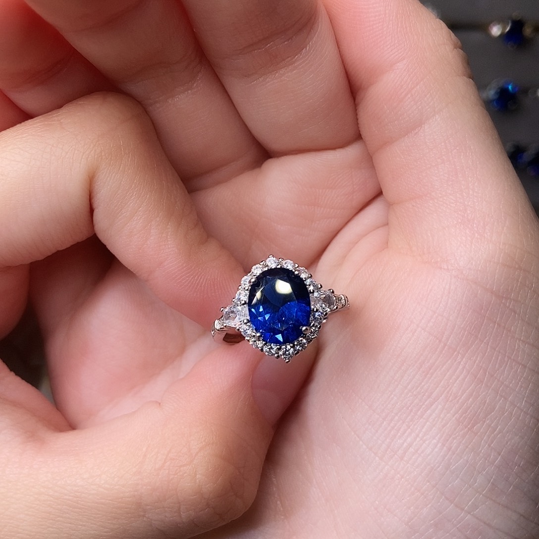 蓝宝石戒指银S925镶嵌