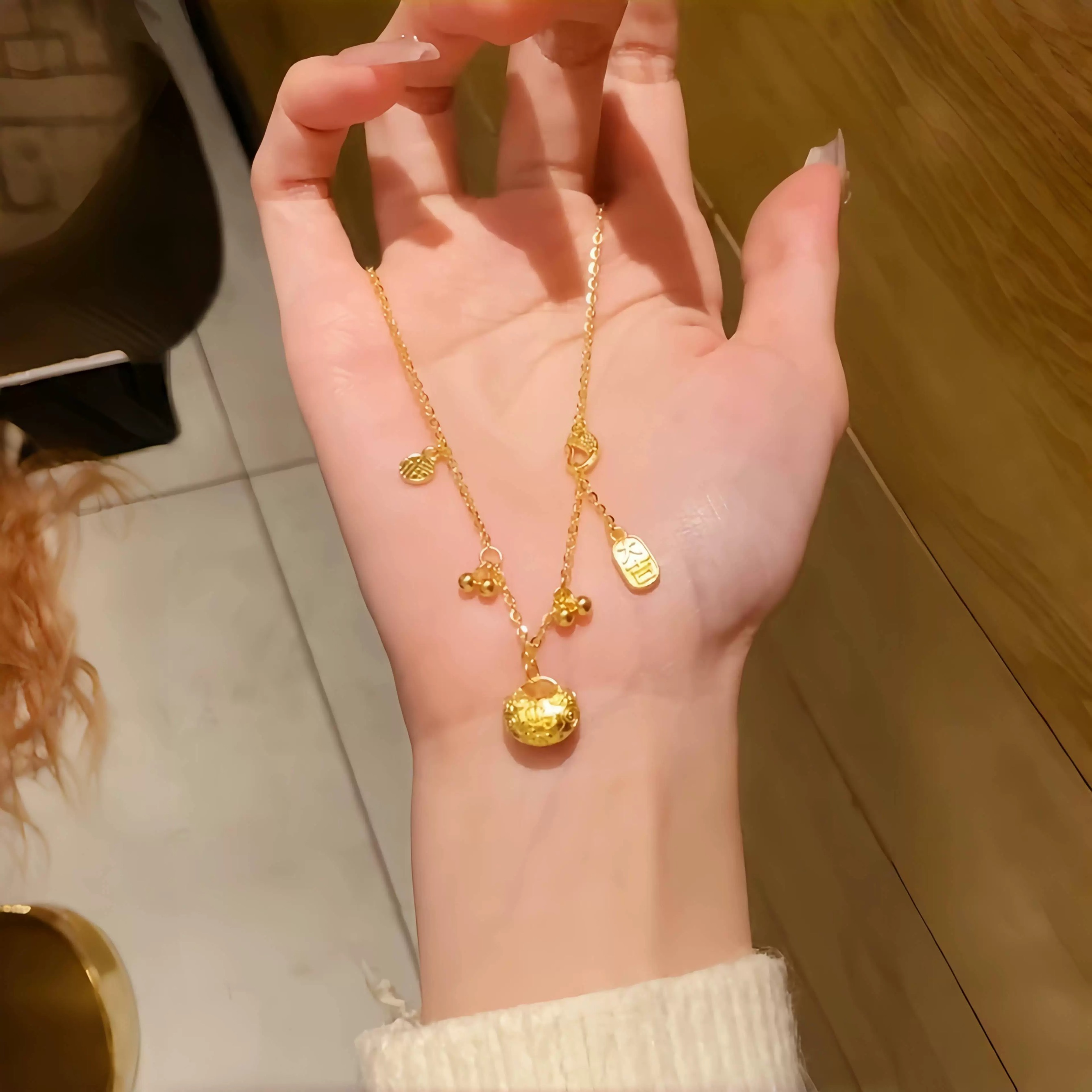 铜合金项链 大吉大利吊坠元宝项链女款硕果累累平安锁骨链