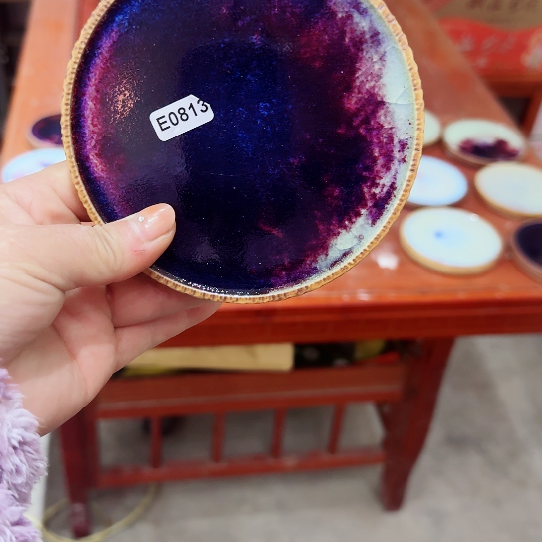 读***得瓷片微瑕钧瓷主人杯摆件工艺品