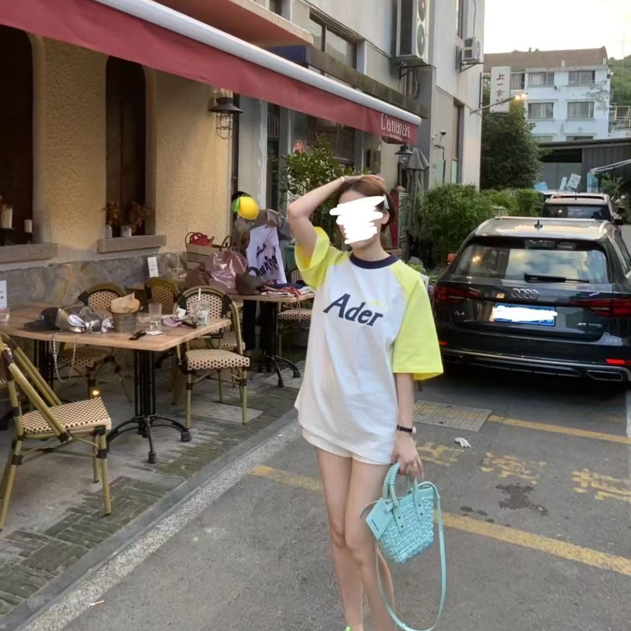 [胖鹅张] 撞色拼接插肩短袖宽松T恤 #9819[实物以直播间展示为准]