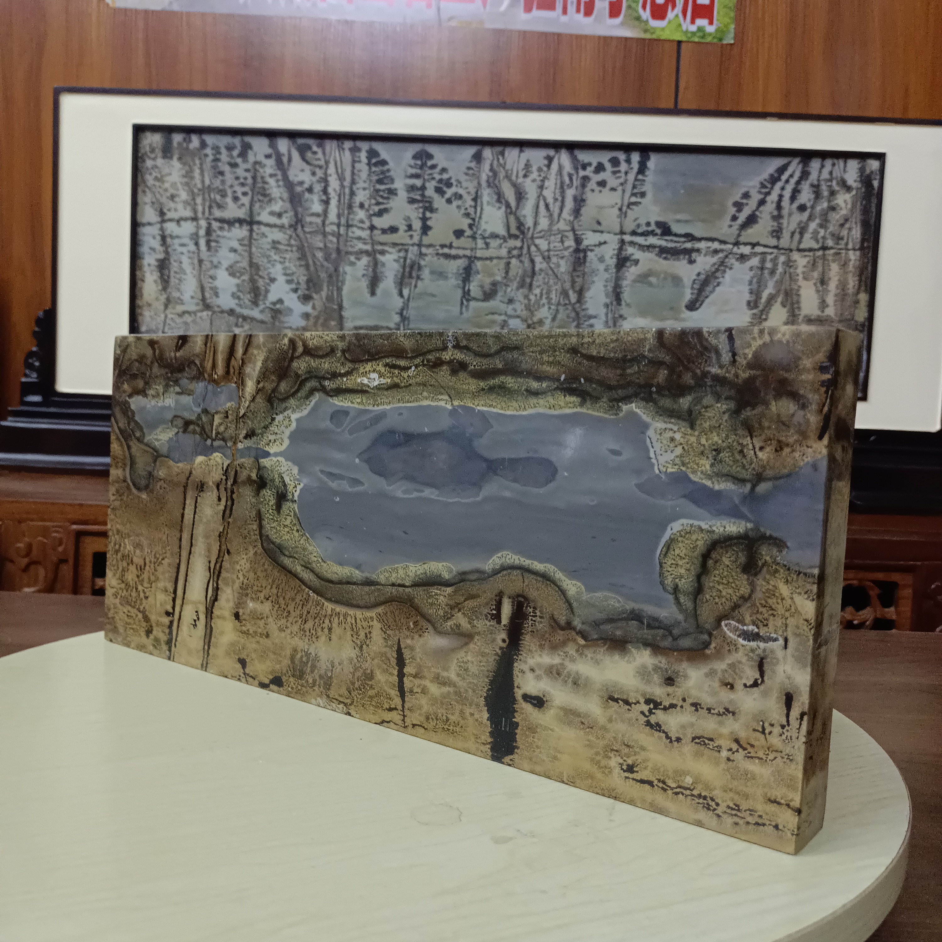 广西国画石草花石观赏石屏风摆件用于家居风水装饰