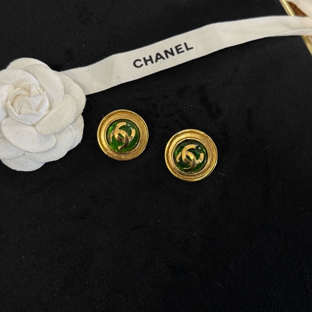 95新 Chanel/香奈儿 香奈儿立体双C绿琉璃耳夹