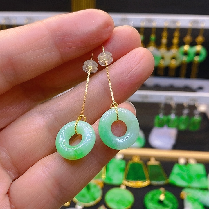 翡翠耳饰银S925镶嵌耳坠