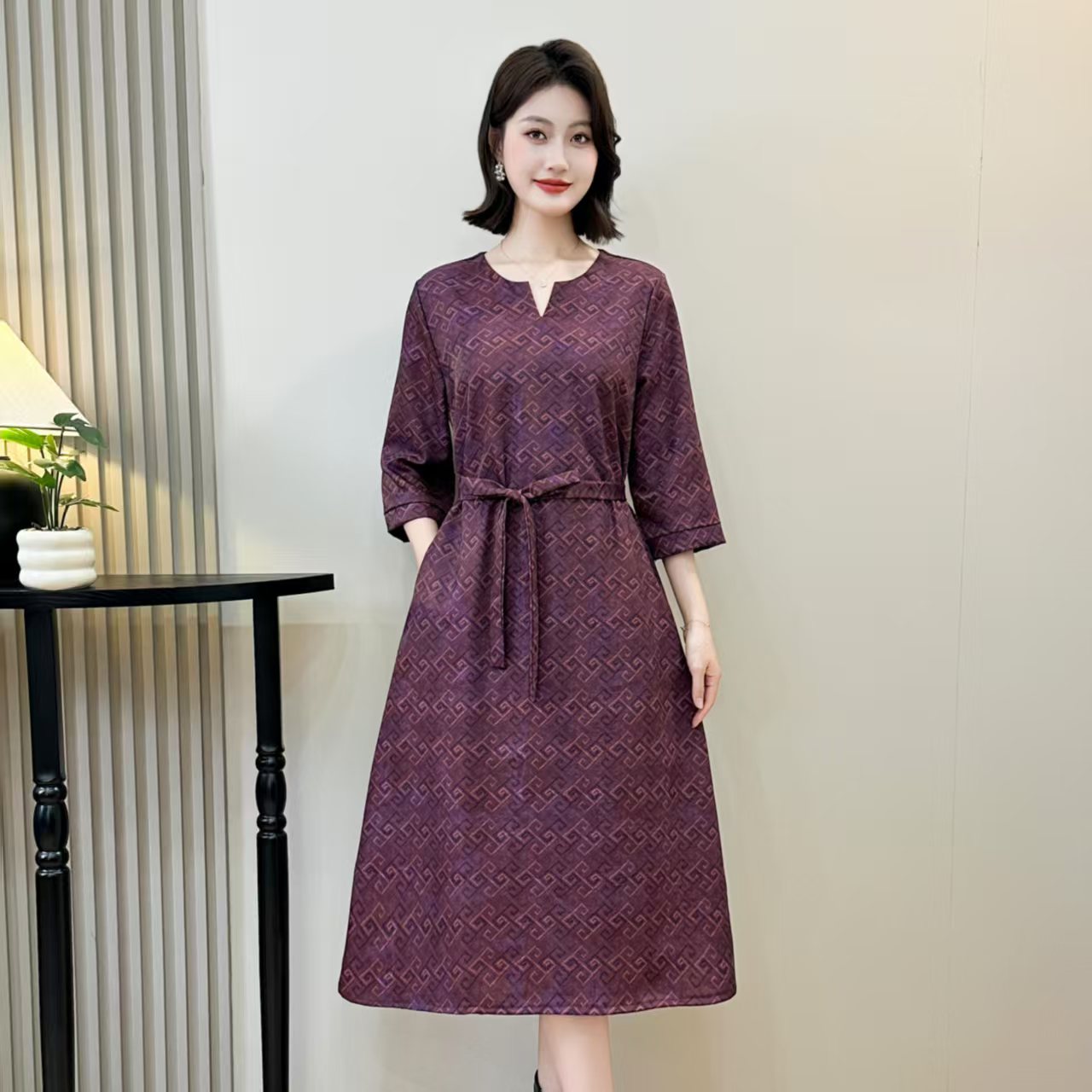 898【紫星图】高端订制连衣裙 休闲女士夏季复古宽松