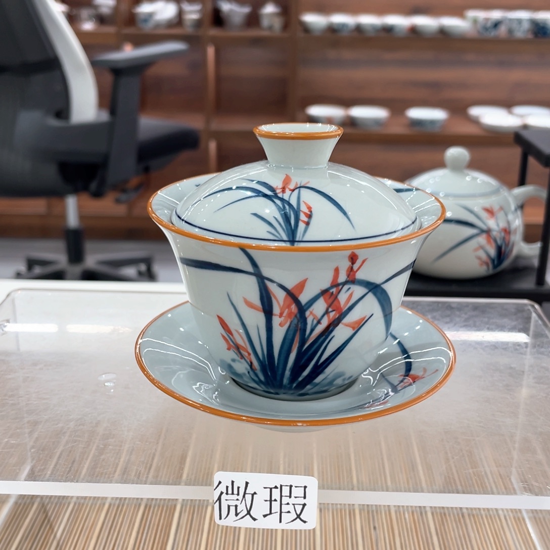 釉下手绘茶具微瑕