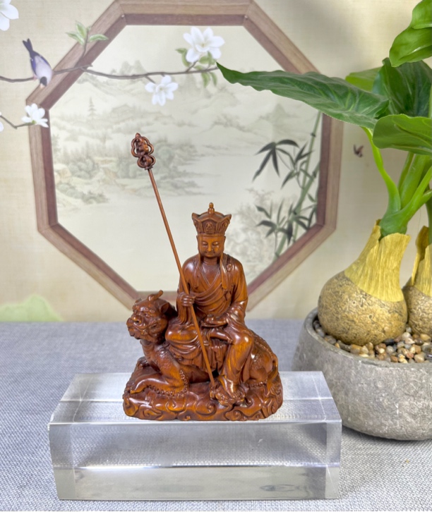 小叶黄杨木仿古（坐骑谛听地藏）摆件保平安复古怀旧木雕工艺