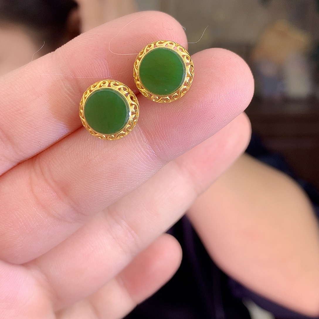 吊坠(不含链)银S925镶嵌和田玉（碧玉）耳饰